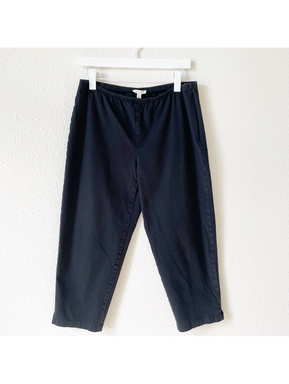 Eileen Fisher Stretch Cotton Cropped Pant Size Petite Large Black Minimalist